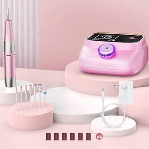 Electric Nail Drill 45000 RPM Rechargeable Professional Nail File Kit Pink